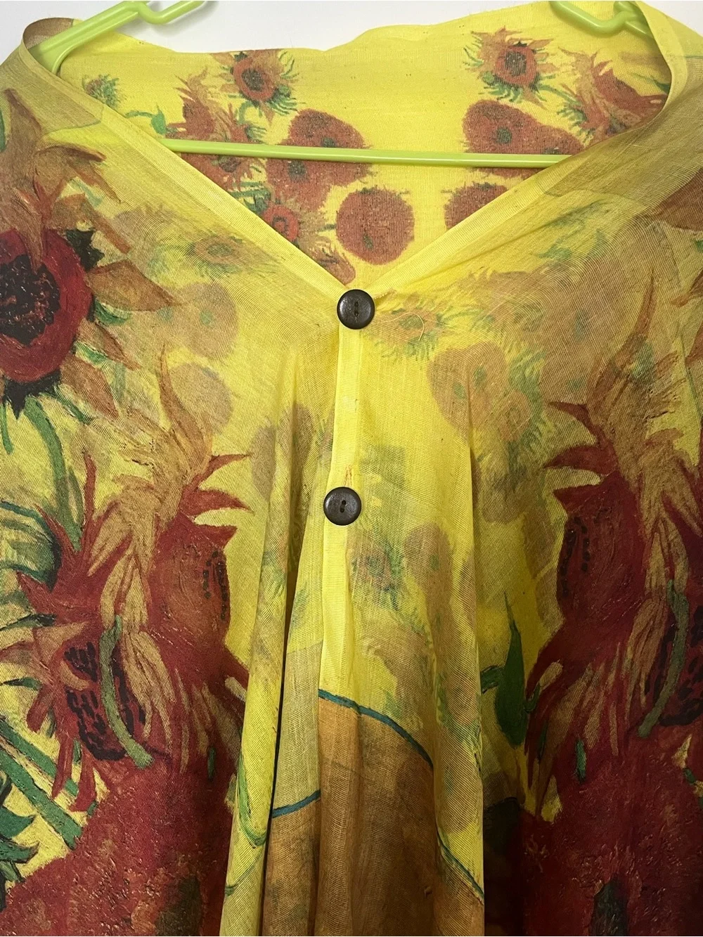 Magic Yellow Floral Fringe Wrap with Red Accents
